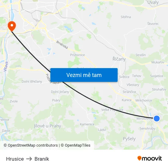 Hrusice to Braník map