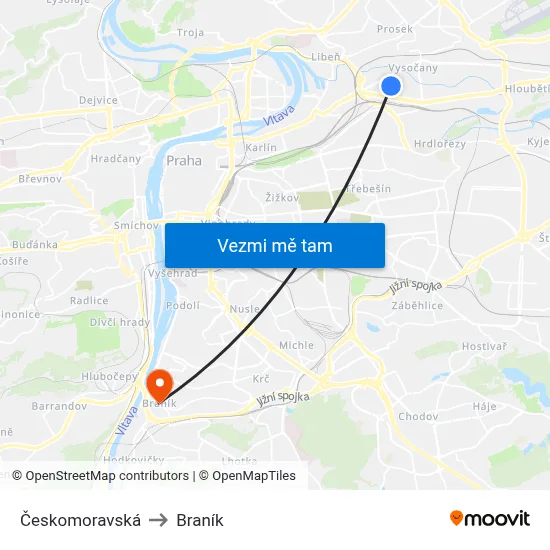 Českomoravská to Braník map