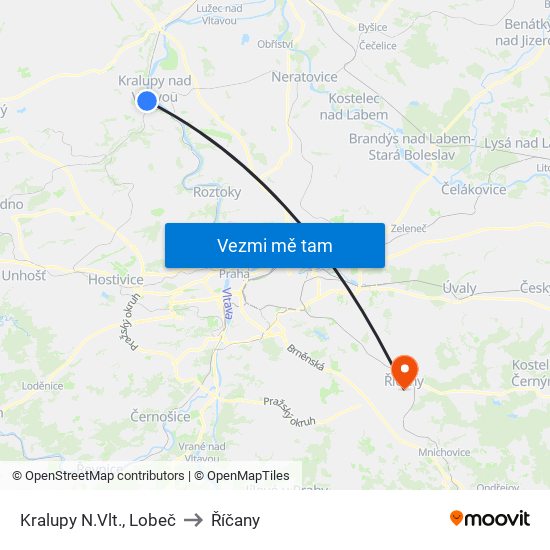 Kralupy N.Vlt., Lobeč to Říčany map