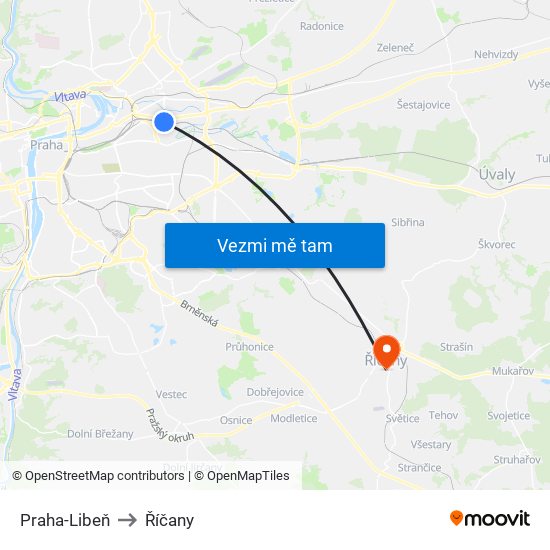 Praha-Libeň to Říčany map