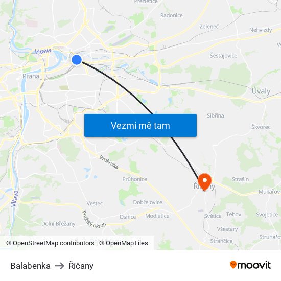 Balabenka to Říčany map