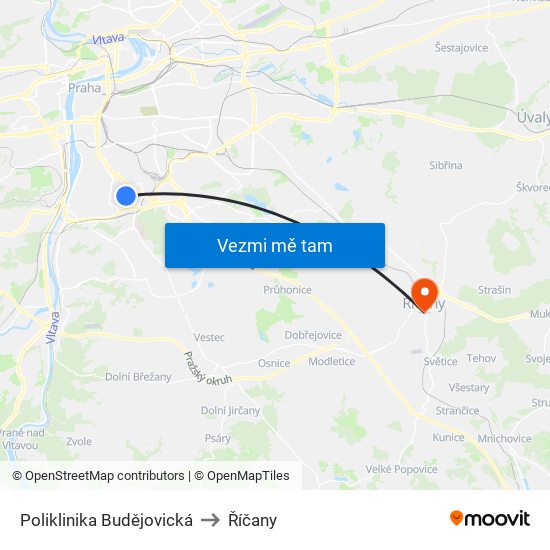 Poliklinika Budějovická to Říčany map