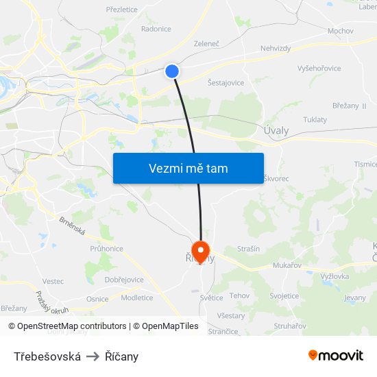 Třebešovská to Říčany map