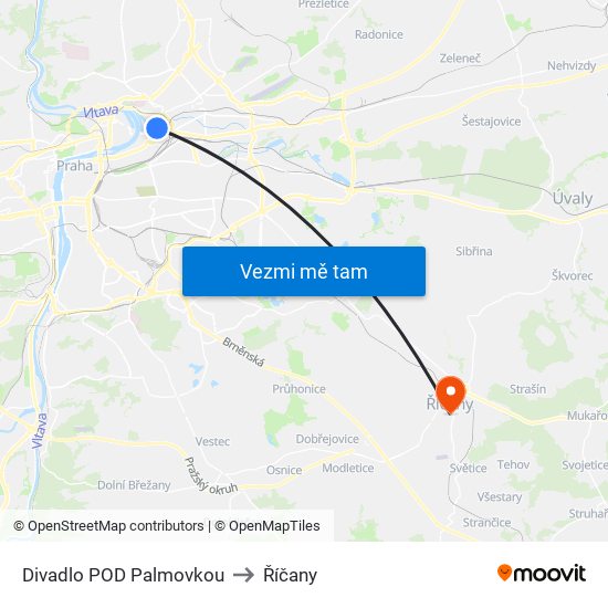 Divadlo POD Palmovkou to Říčany map