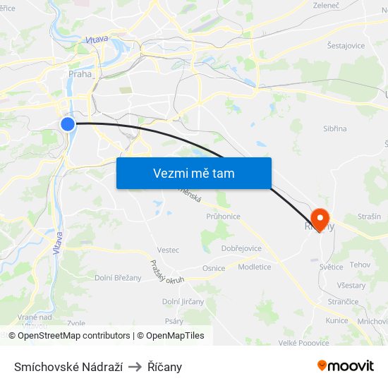 Smíchovské Nádraží to Říčany map