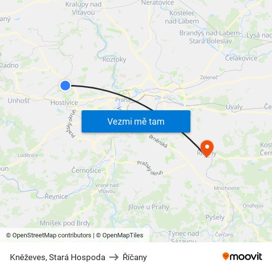 Kněževes, Stará Hospoda to Říčany map