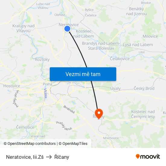 Neratovice, Iii.Zš to Říčany map