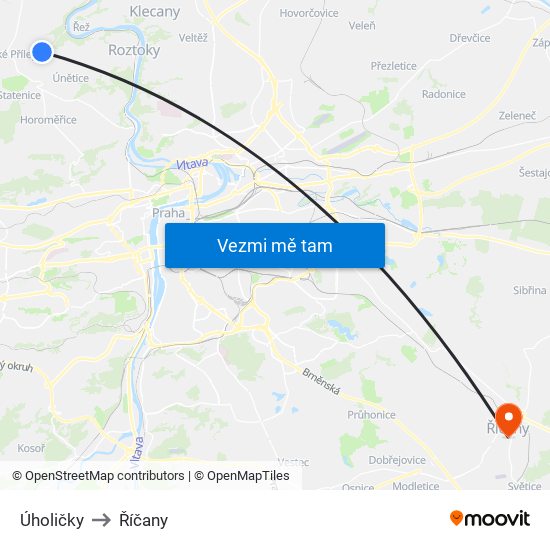 Úholičky to Říčany map