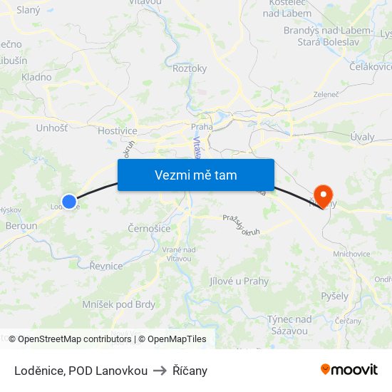 Loděnice, POD Lanovkou (A) to Říčany map