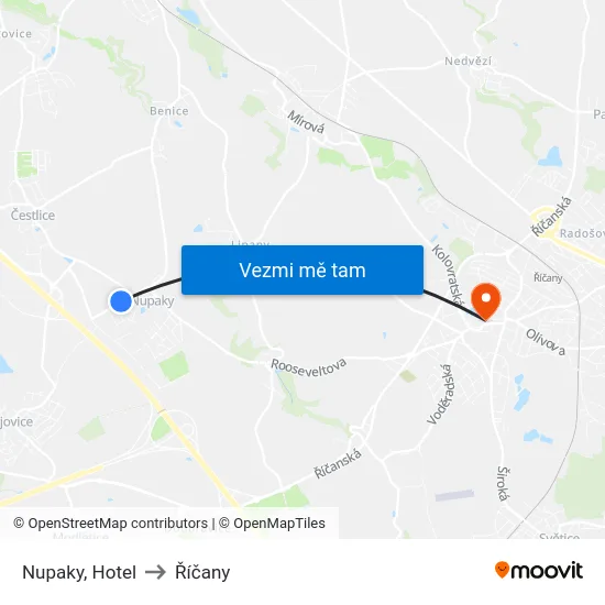 Nupaky, Hotel to Říčany map