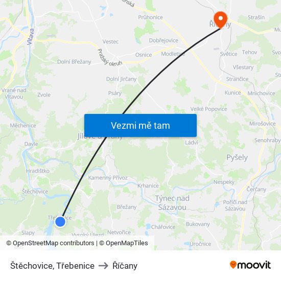 Štěchovice, Třebenice to Říčany map