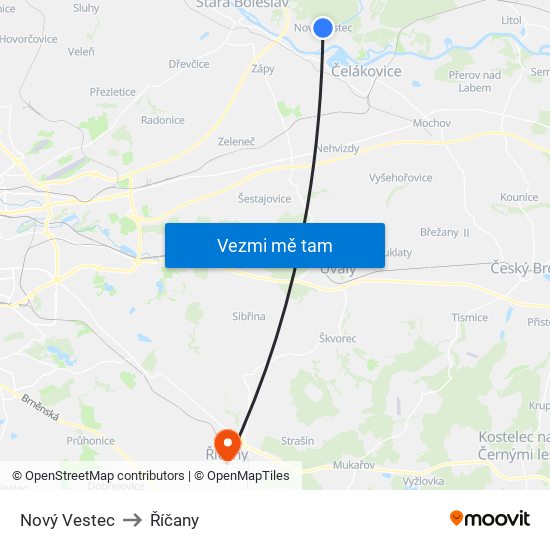 Nový Vestec to Říčany map