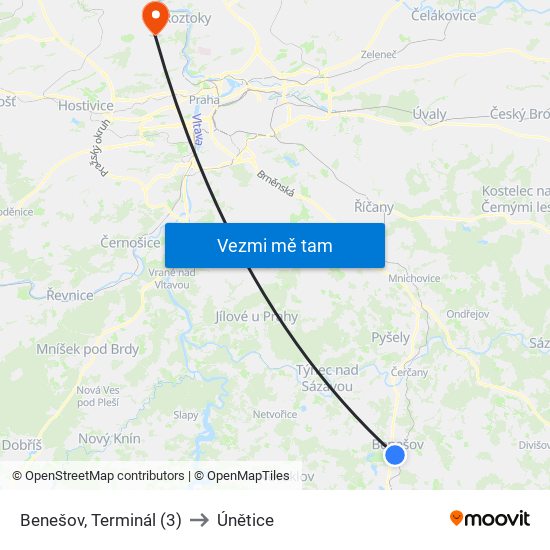 Benešov, Terminál to Únětice map