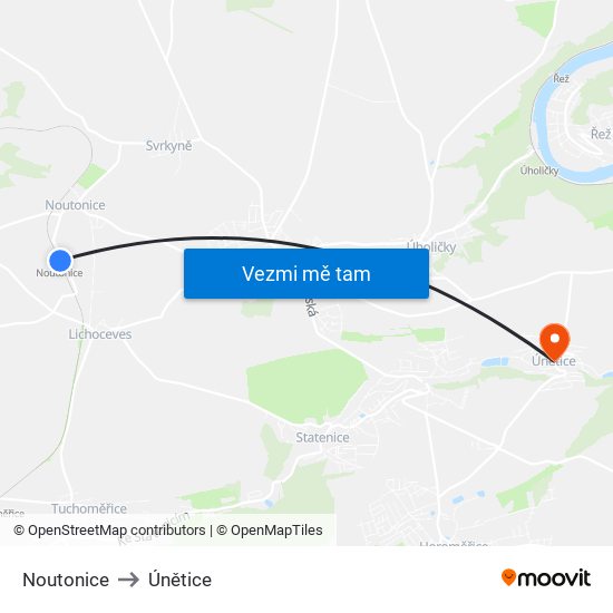 Noutonice to Únětice map