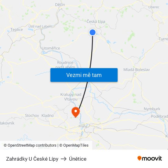 Zahrádky U České Lípy to Únětice map