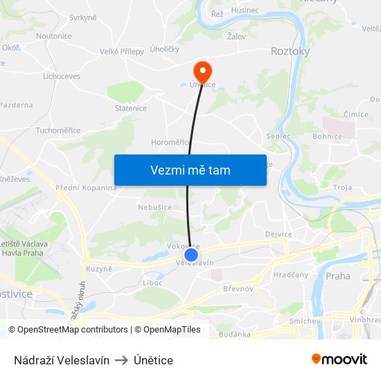 Nádraží Veleslavín to Únětice map