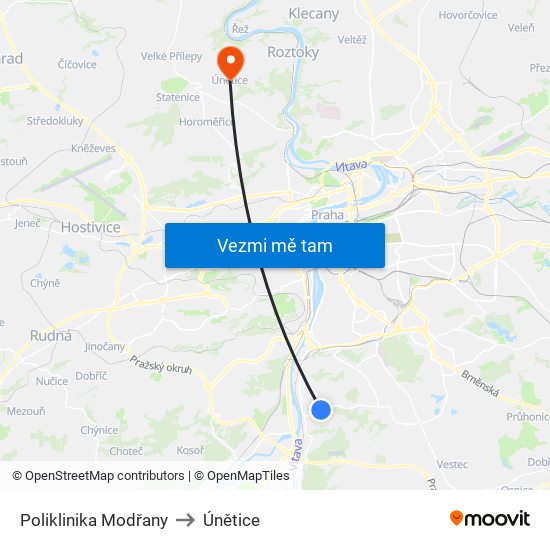 Poliklinika Modřany to Únětice map