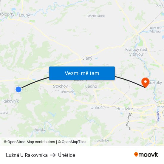 Lužná U Rakovníka to Únětice map