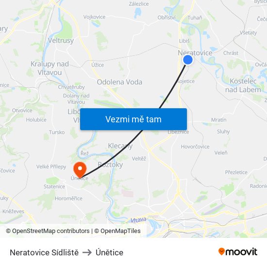 Neratovice Sídliště to Únětice map