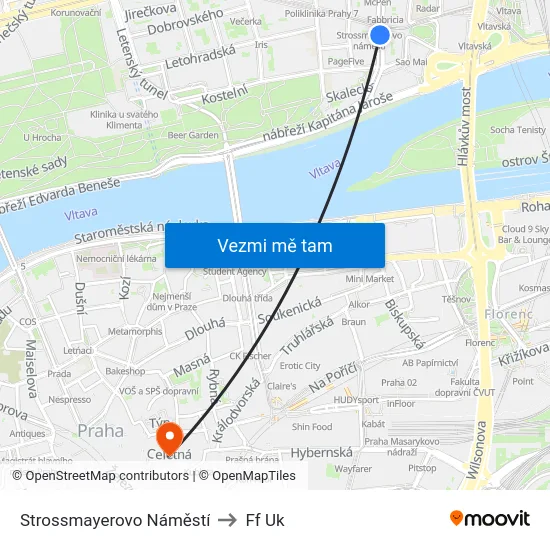 Strossmayerovo Náměstí to Ff Uk map