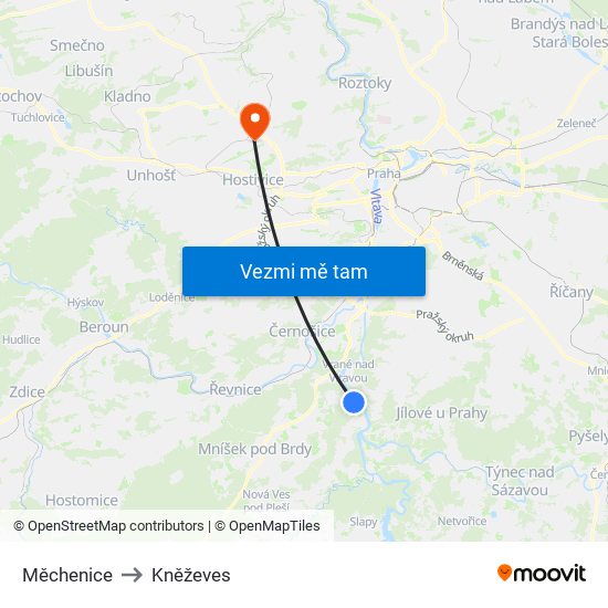 Měchenice to Kněževes map