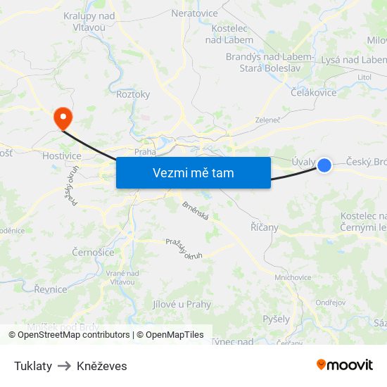 Tuklaty to Kněževes map