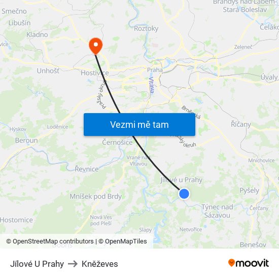 Jílové U Prahy to Kněževes map