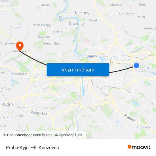 Praha-Kyje to Kněževes map