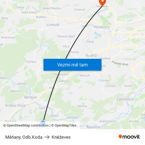 Měňany, Odb.Koda to Kněževes map