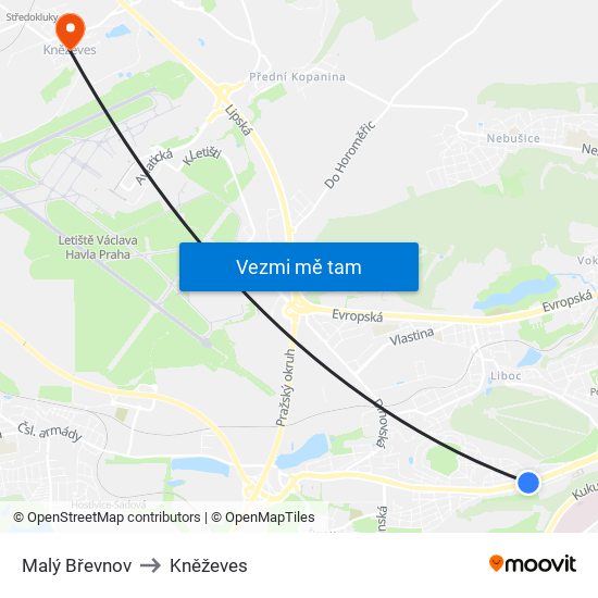 Malý Břevnov to Kněževes map