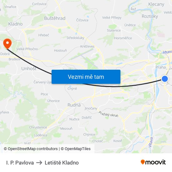 I. P. Pavlova to Letiště Kladno map