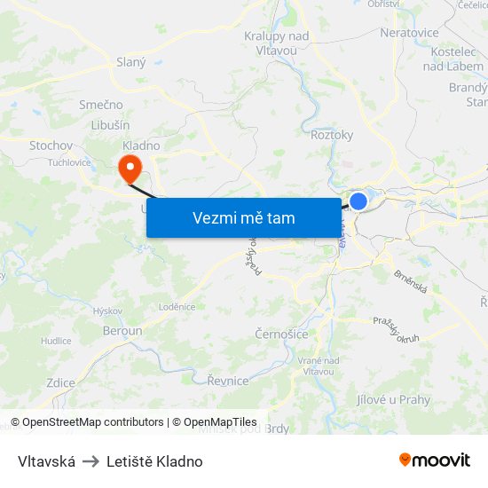 Vltavská to Letiště Kladno map