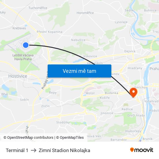 Terminál 1 to Zimní Stadion Nikolajka map