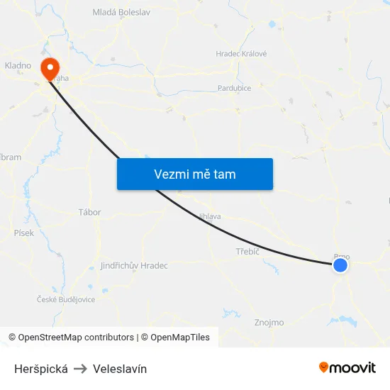 Heršpická to Veleslavín map