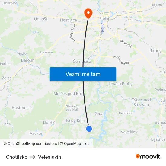 Chotilsko to Veleslavín map