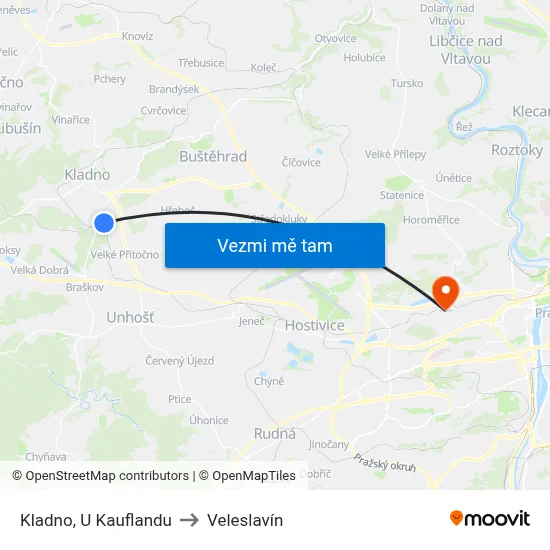 Kladno, U Kauflandu to Veleslavín map