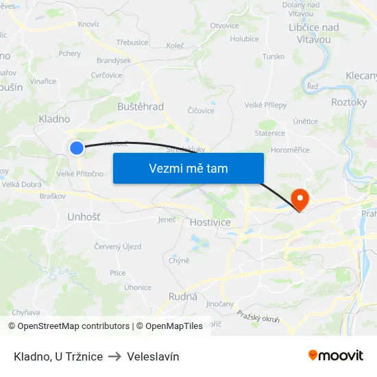 Kladno, U Tržnice to Veleslavín map