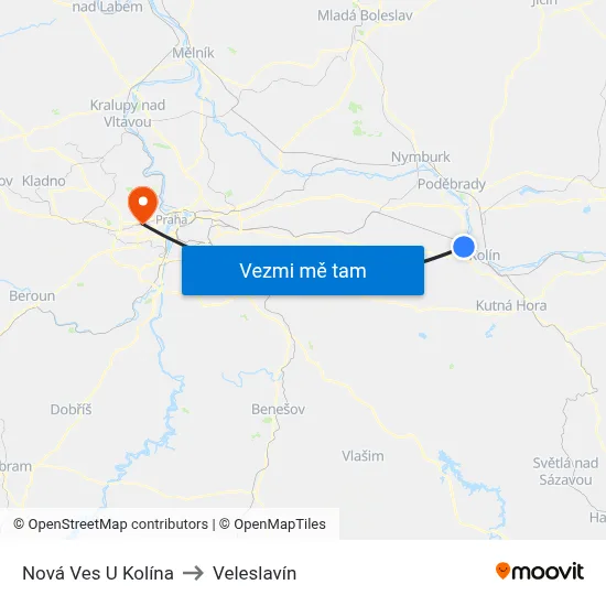 Nová Ves U Kolína to Veleslavín map