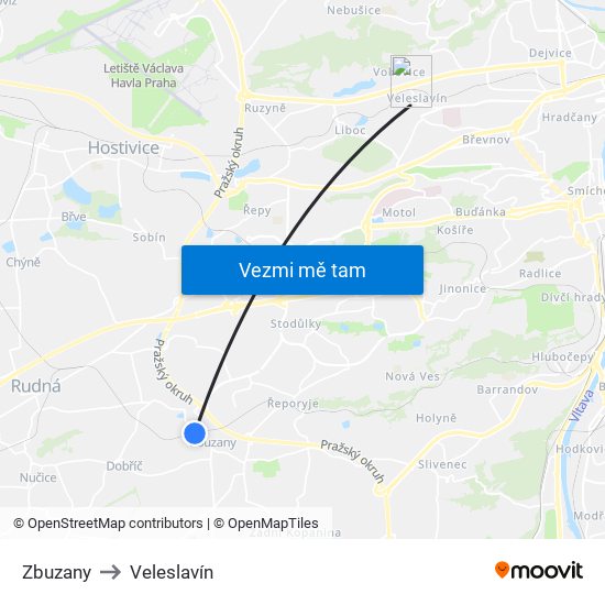Zbuzany to Veleslavín map