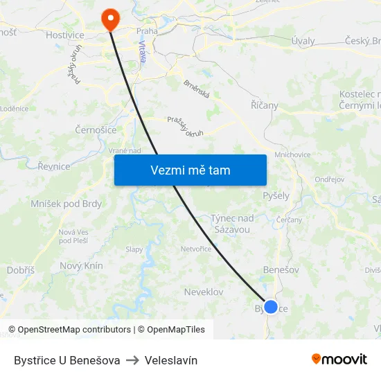 Bystřice U Benešova to Veleslavín map