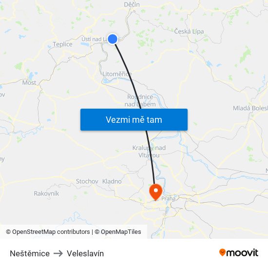 Neštěmice to Veleslavín map