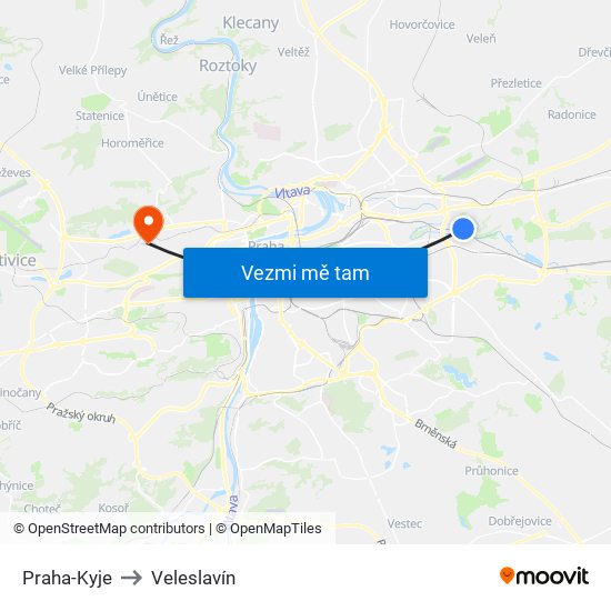 Praha-Kyje to Veleslavín map