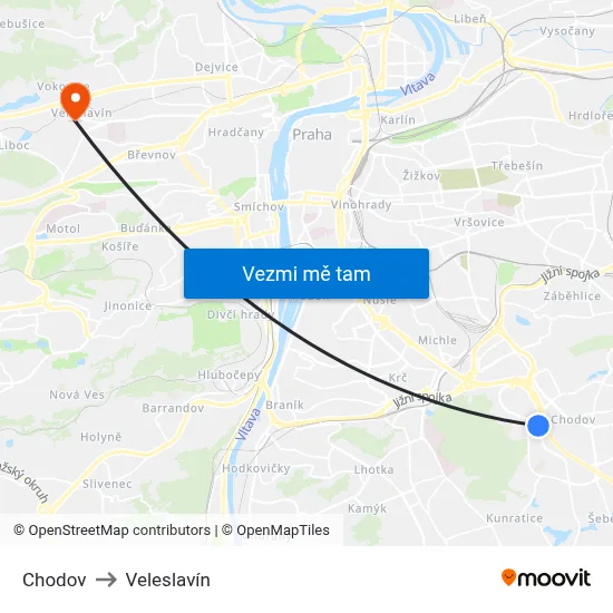 Chodov to Veleslavín map