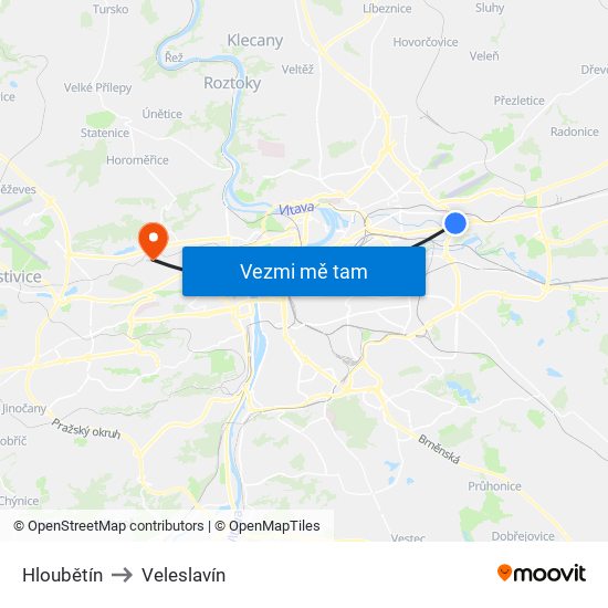 Hloubětín to Veleslavín map