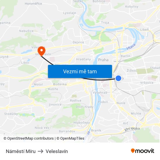 Náměstí Míru to Veleslavín map