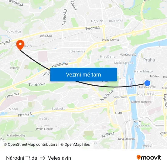 Národní Třída to Veleslavín map