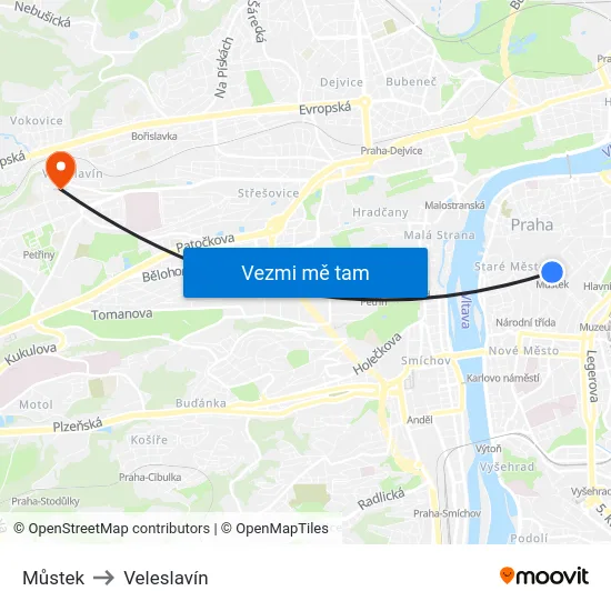 Můstek to Veleslavín map