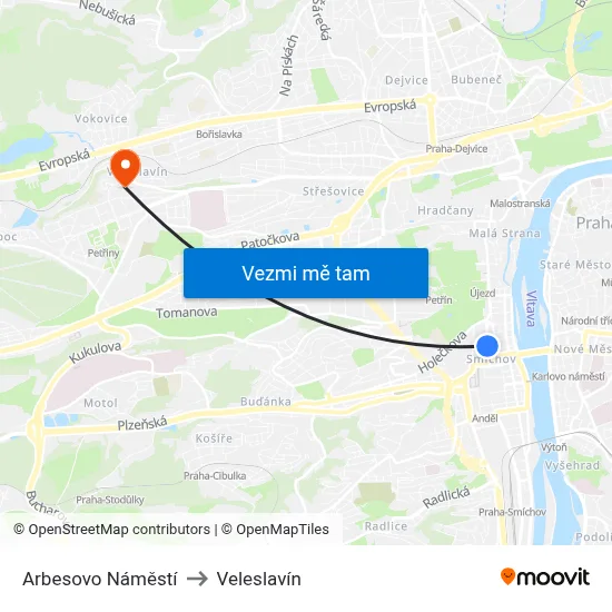 Arbesovo Náměstí to Veleslavín map