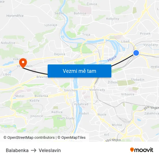 Balabenka to Veleslavín map