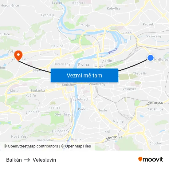 Balkán to Veleslavín map